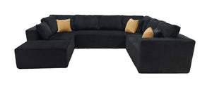 English Elm Full Corduroy Upholstered U-shaped Sectional Sofa with Moveable Ottoman Zero Assembly Black B2748S00061