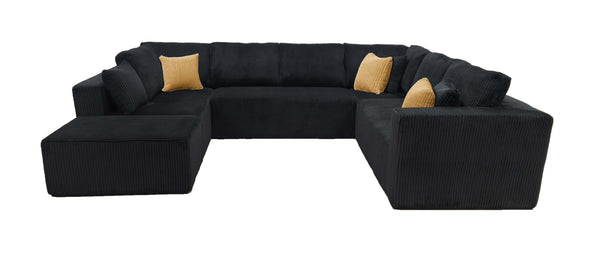 English Elm Full Corduroy Upholstered U-shaped Sectional Sofa with Moveable Ottoman Zero Assembly Black B2748S00061
