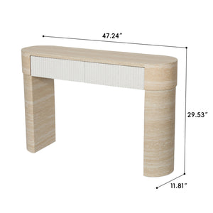 English Elm Entryway Console Table with Fluted Drawers Warm Woodgrain Finish for Hallway or Sofa W3040P455735