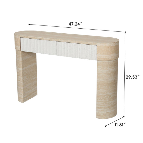 English Elm Entryway Console Table with Fluted Drawers Warm Woodgrain Finish for Hallway or Sofa W3040P455735