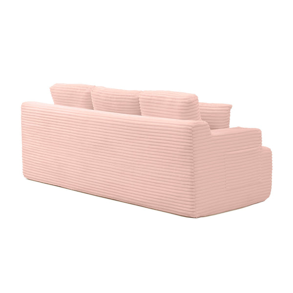 English Elm 86.2''boneless Floor Sofa Ribbed Corduroy 3 Seater with Cup Holders and Side Pockets Pink W1117P421194