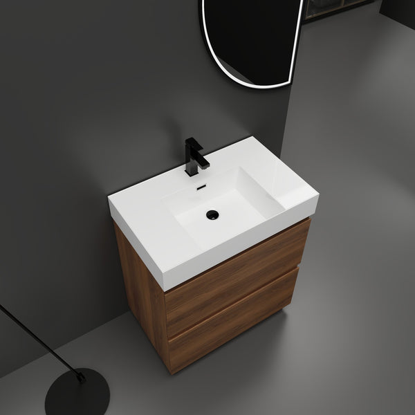 English Elm 30" Modern Bathroom Vanity With Undermount Sink, Double Drawer Storage & Waterproof Finish In Brown W1972S00007