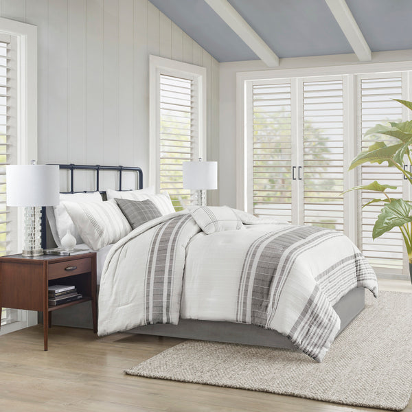 English Elm 6 Piece Cotton Jacquard Comforter Set - Oversized King Bedding With Decorative Pillows & Bedskirt B035128775