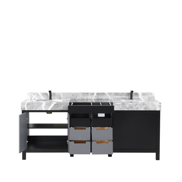 English Elm Black Double Bath Vanity 80" W X 22" D With Castle Grey Marble Top & Gun Metal Faucet For Modern Style B2731P261122