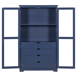 English Elm Topmax Solid Pine Pantry Cabinet with Glass Doors Four Drawers Kitchen Storage SP000086AAC