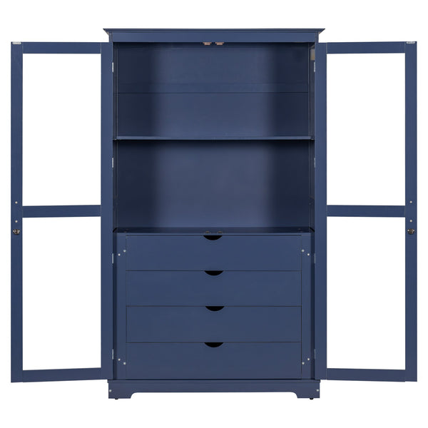 English Elm Topmax Solid Pine Pantry Cabinet with Glass Doors Four Drawers Kitchen Storage SP000086AAC