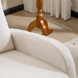 English Elm Modern Upholstered Glider Rocker with Teddy Fabric High Back and Rubberwood Base White W3723P409074