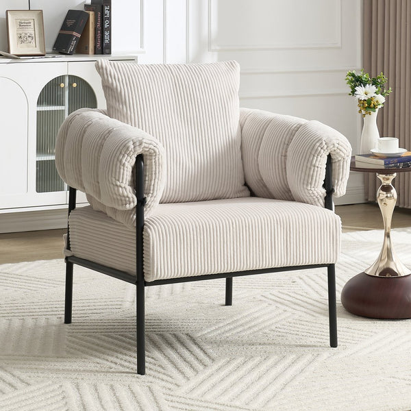 English Elm TS Modern decorative chair with plush teddy fleece upholstery and gold metal legs for luxe comfort and style Creamy White W2311P308063