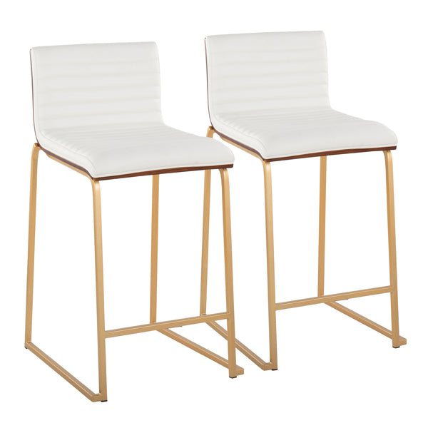 English Elm 26" Tufted Faux Leather Counterstools with Walnut Back and Gold Base Set of 2 B202P222077