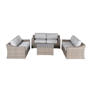 English Elm 7-Piece Wicker Patio Sofa Set with Cushions — Fully Assembled, Weatherproof Aluminum Frame, Seats 6 B120S00126