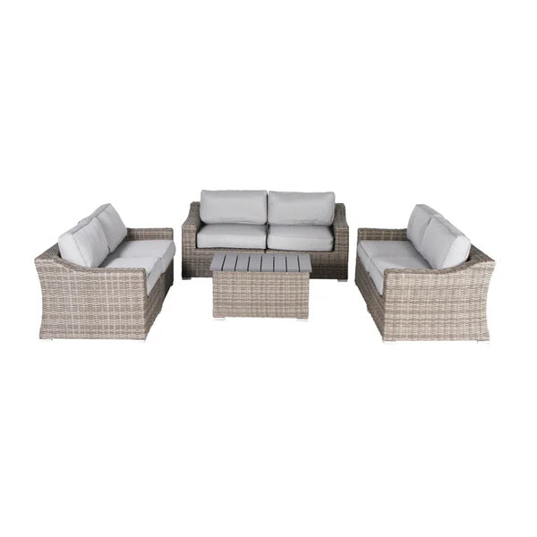 English Elm 7-Piece Wicker Patio Sofa Set with Cushions — Fully Assembled, Weatherproof Aluminum Frame, Seats 6 B120S00126