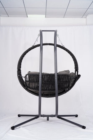 English Elm Double Hanging Egg Chair with Stand, Oversized 2-Person Rattan Swing, Convertible Recline, 700lb Capacity W2500P288856