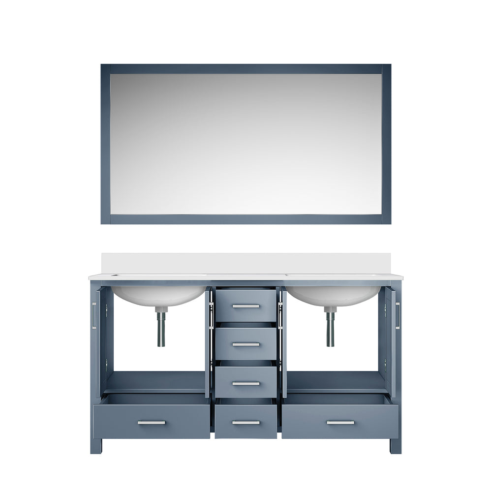 English Elm Dark Grey Double Bath Vanity With White Quartz Top & 58" Mirror – Stylish Storage For Modern Bathrooms B2731S00698