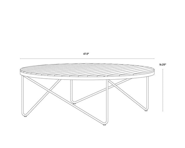 Sunpan RIMINI Modern Round Coffee Table with Teak Top & Aluminum Frame for Indoor/Outdoor Living Spaces 109511