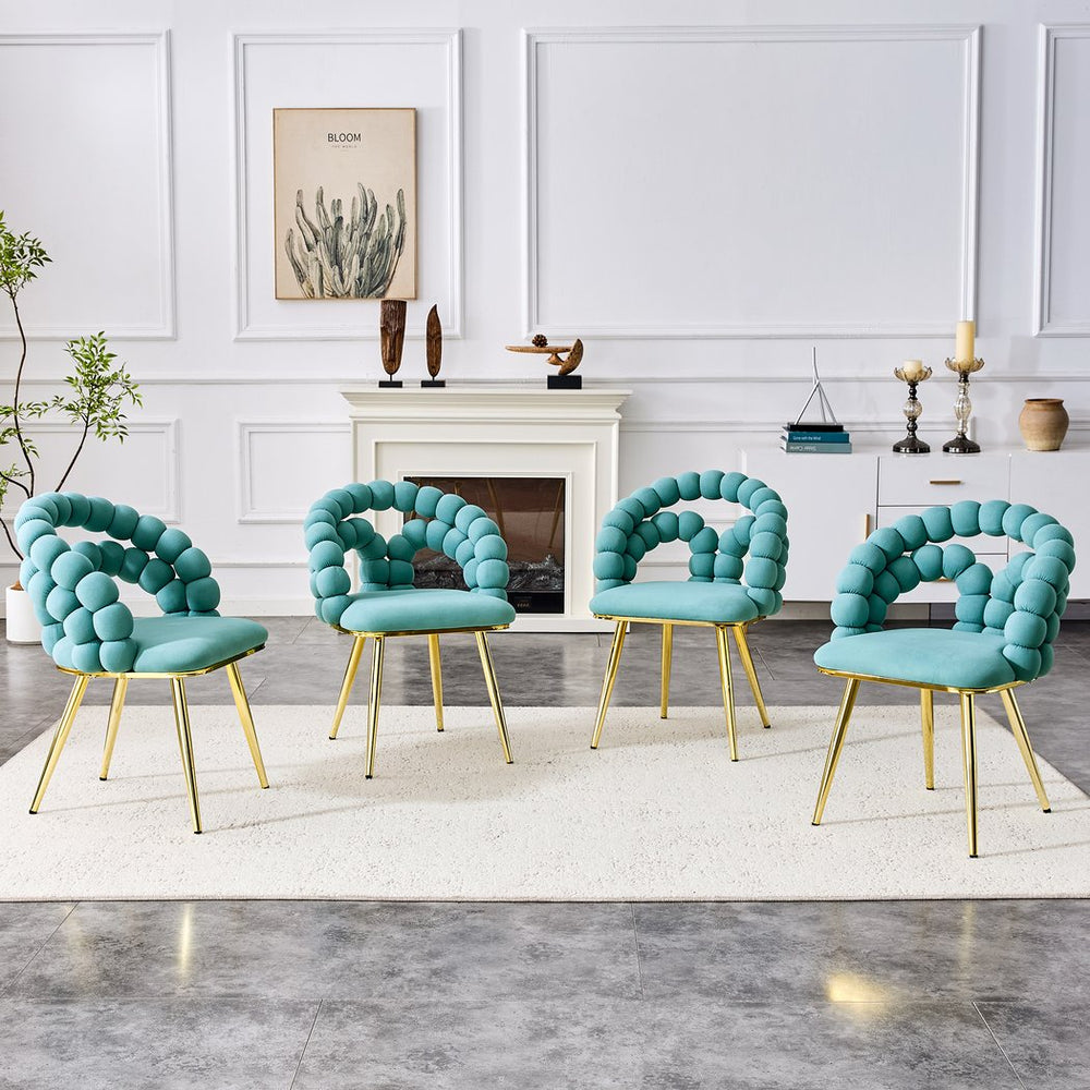 English Elm Set of 4 Sculptural Bubble Backrest Velvet Dining Chairs with Glamorous Metal Legs Gold,Teal W3875P370848