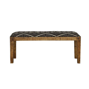 English Elm Fabric Mango Wood Accent Bench with Black & White Geometric Upholstery, Nailhead Trim, Rustic Style B016P381254