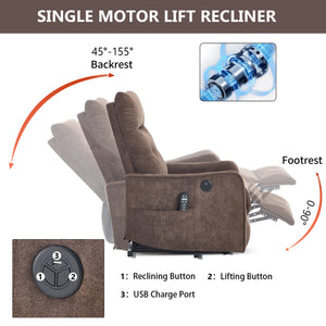 English Elm Beige Chenille Power Lift Recliner with Massage Heat and Usb for Senior Comfort Brown W1803P369080