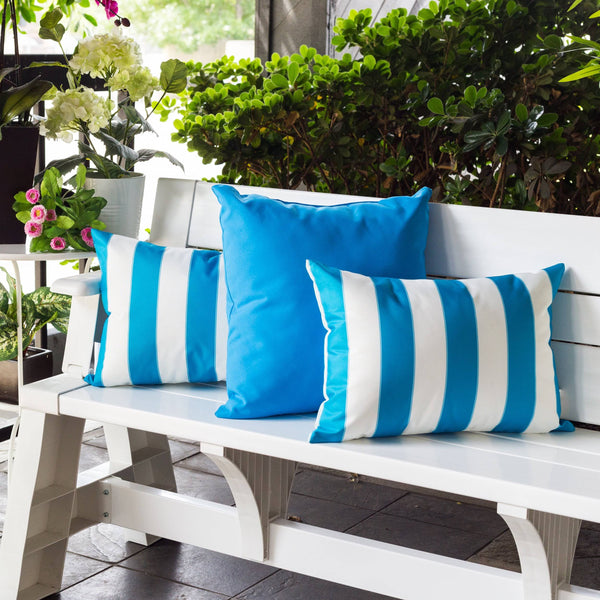 English Elm Horizon Stripe Pillow 14" X 20" - Vibrant Aqua Comfort For Indoor & Outdoor Spaces, Durable & Stylish B357P367228
