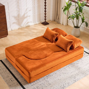 English Elm Large Plush Floor Sofa Foldable Foam Mattress with Pillows for Living Room Lounge W3612P440208