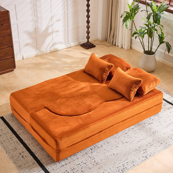 English Elm Large Plush Floor Sofa Foldable Foam Mattress with Pillows for Living Room Lounge W3612P440208