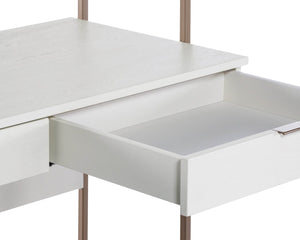 Sunpan AMBROSE Modular Wall Desk - Elegant Cream Oak & Champagne Gold Storage Solution for Modern Spaces 107643