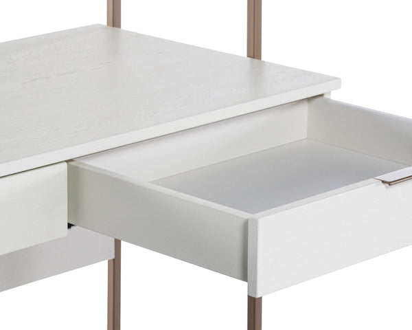 Sunpan AMBROSE Modular Wall Desk - Elegant Cream Oak & Champagne Gold Storage Solution for Modern Spaces 107643