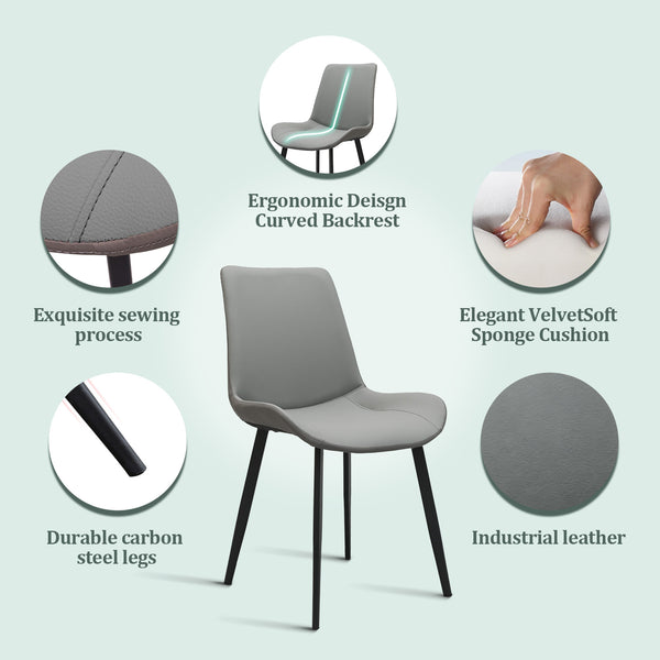 English Elm Green Pu Leather Upholstered Dining Chair Set with Metal Legs for Modern Interiors T3967P421220