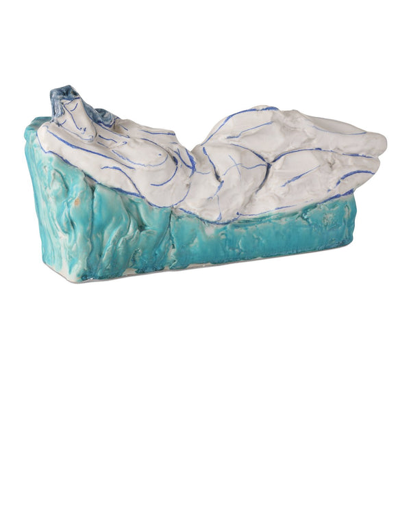 Currey & Company Reclining Nude Object - Hand-painted Brutalist Porcelain Sculpture Of Serene Beauty & Artistry Blue Porcelain 1200-0996-currey-company