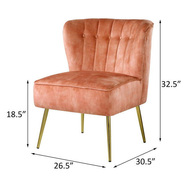 English Elm Burnt Velvet Tufted Wingback Accent Chair in Burnt Orange Velvet with Gold Metal Legs, Modern Focal Point B062P186525