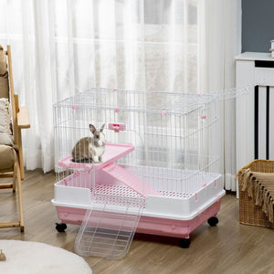 English Elm Pawhut 2-Level Small Animal Cage With Wheels, Removable Tray & Ramp For Bunnies, Chinchillas, Ferrets W2225P217536-GIGA
