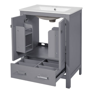 English Elm 48-Inch Modern Bathroom Vanity with Dual Ceramic Sinks, Ample Soft-Close Storage and Stylish Design Grey N729P000009E
