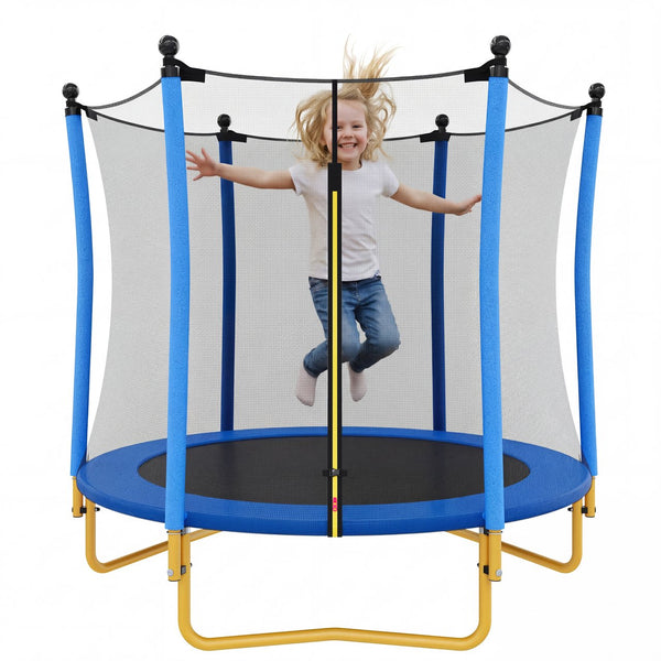 English Elm [without Basketball Hoop] 5.5 Ft Kids Trampoline with Safety Net and Foam Padded Poles Blue N739P443065C
