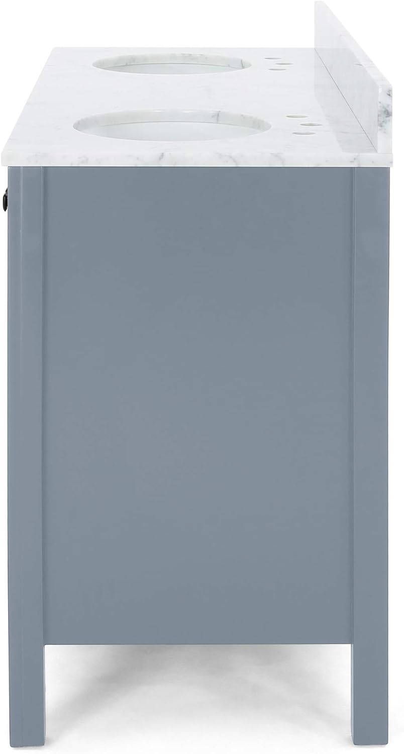 English Elm Christopher Knight Home® - 73'' Luxury Bathroom Vanity with Marble Top & Dual Ceramic Sinks, Freestanding 4-Door 3-Drawer Cabinet Grey N759S999017E
