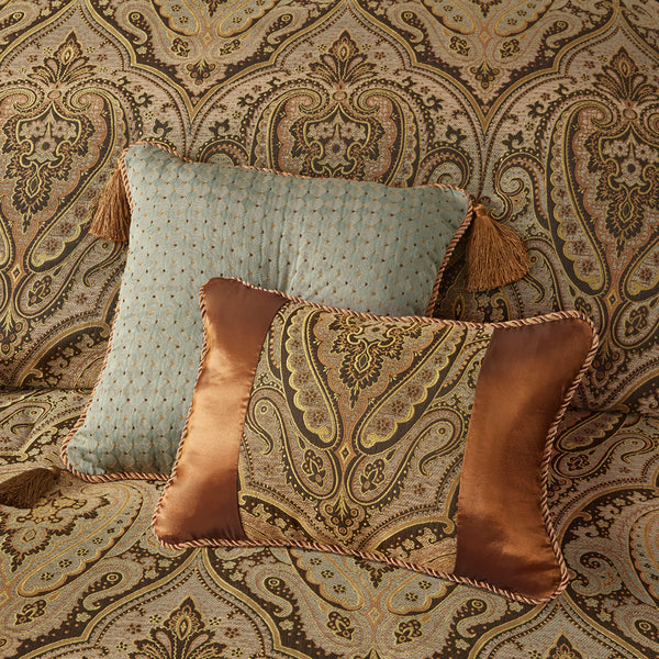 JLA Home Hampton Hill - 10 Piece Jacquard Comforter Set Luxury Medallion Weave in Deep Blue & Brown Oversized Ensemble 110 L x 96 W x 1.5H JLA10-055