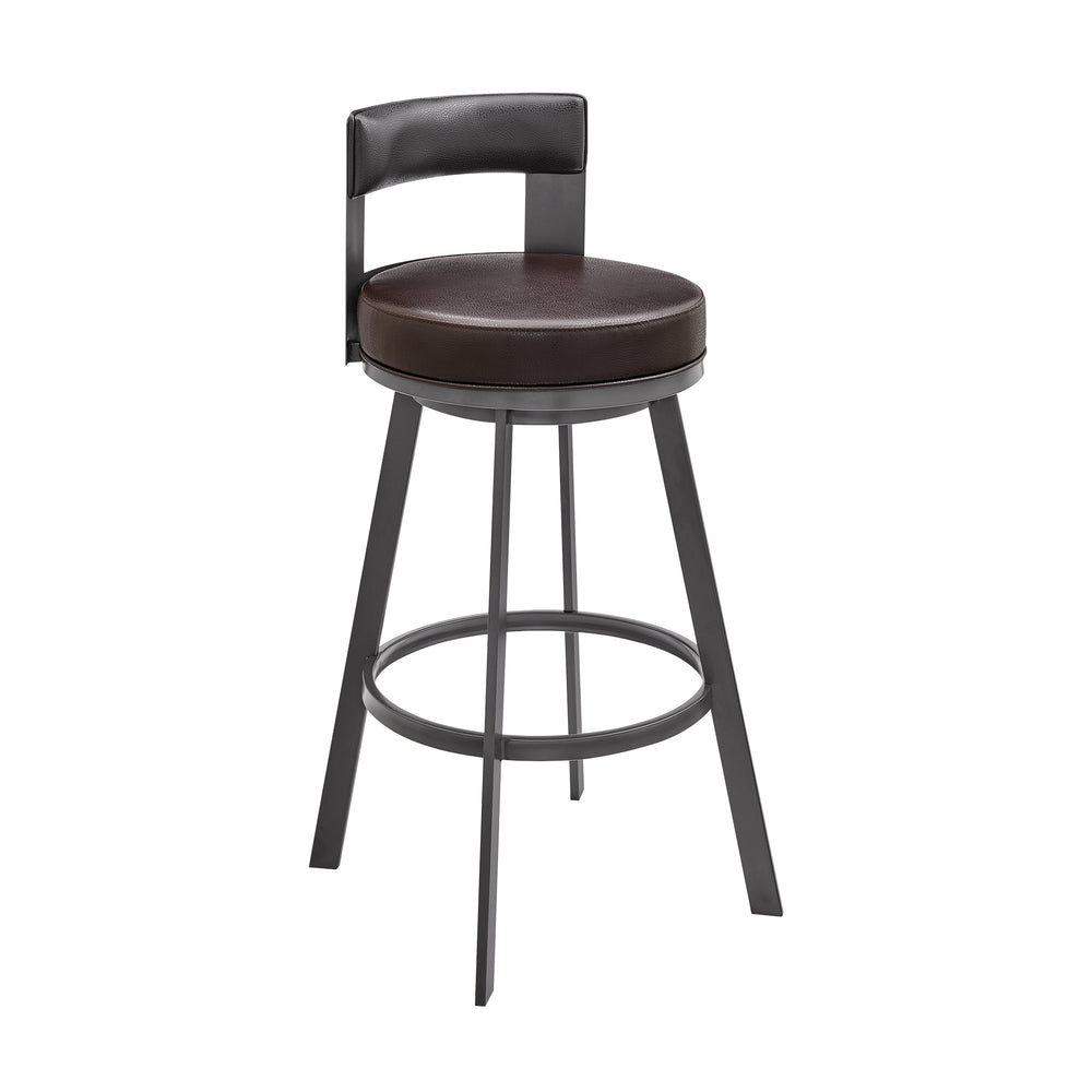 English Elm Arletta 30" Swivel Bar Stool Brown Faux Leather — 360° Glide, Easy-Clean Upholstery, Durable Metal Frame B2736P354298