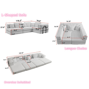 English Elm Oversized Corduroy Modular Sectional Sofa Low Profile Floor Lounge with Six Pillows W1885S00040