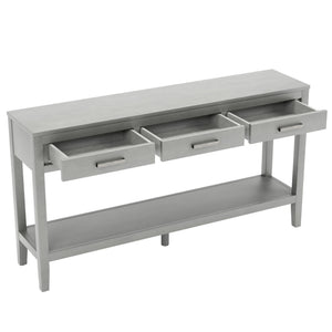English Elm U_style Farmhouse Console Table with Three Drawers Open Shelf Entryway Organizer N711P410445E