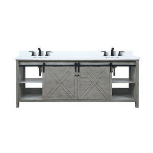 English Elm Ash Grey Double Bath Vanity With Cultured Marble Top, Soft-Close Drawers & Matte Black Faucet Set B2731P260177