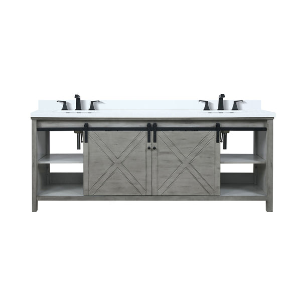 English Elm Ash Grey Double Bath Vanity With Cultured Marble Top, Soft-Close Drawers & Matte Black Faucet Set B2731P260177
