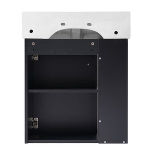 English Elm 21.6 Modern Floating Bathroom Vanity with Ceramic Basin, Wave Door, Rose Gold Handle, Space-Saving Black N729P170390B