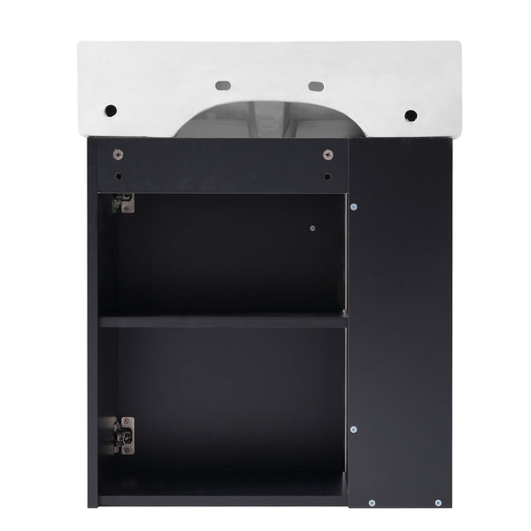 English Elm 21.6 Modern Floating Bathroom Vanity with Ceramic Basin, Wave Door, Rose Gold Handle, Space-Saving Black N729P170390B