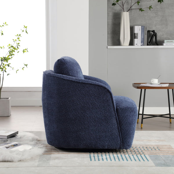 English Elm 30.3"w Boucle Barrel Swivel Chair 360 Rotation Lounge Seating for Living Room Navy W3188P400934