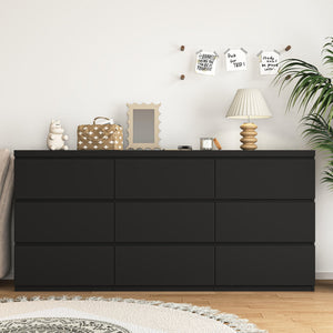 English Elm 9 Drawer Handleless Chest Matte Black Veneer Push Open Storage for Bedroom Hallway W409S00025