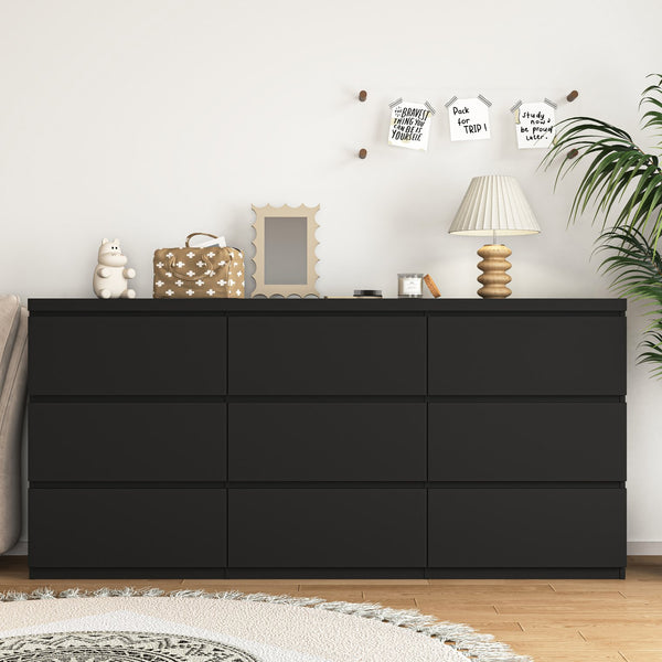 English Elm 9 Drawer Matte Black Dresser Push Open Handleless Design Wide Bedroom Storage Chest W409P334005