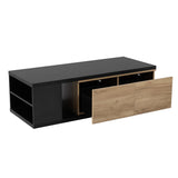 English Elm 47.2''-57''W Extendable Coffee Table With 2 Storage Drawers, Dual-Tone Wood Center Table With Extendable Sliding Tabletop, Multi-Functional Hidden Storage Sofa Table For Living Room, Black