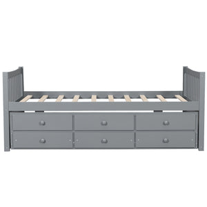 English Elm Daybed Twin Frame with Pull Out Trundle and Three Storage Drawers for Kids Rooms Gray LP100241AAE
