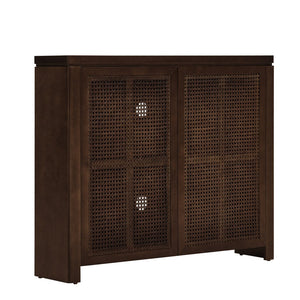 English Elm 39.4" Mid Century Modern Rattan Sideboard Buffet Cabinet with Pop-Up Doors, Charging Holes, Stylish Storage Walnut W1801P362142