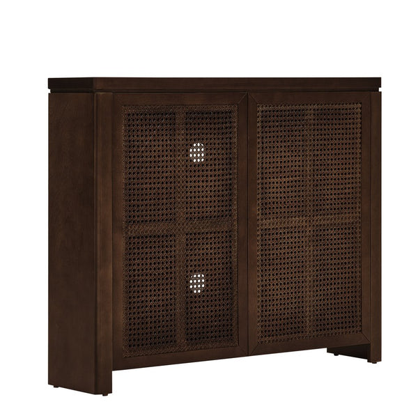 English Elm 39.4" Mid Century Modern Rattan Sideboard Buffet Cabinet with Pop-Up Doors, Charging Holes, Stylish Storage Walnut W1801P362142