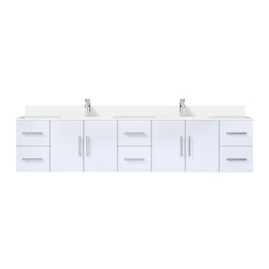 English Elm Glossy Double 84-inch White Bath Vanity with Cultured Marble Top, Soft-Close Drawers & Faucet Set B2731P258769