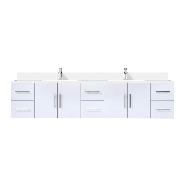 English Elm Glossy Double 84-inch White Bath Vanity with Cultured Marble Top, Soft-Close Drawers & Faucet Set B2731P258769